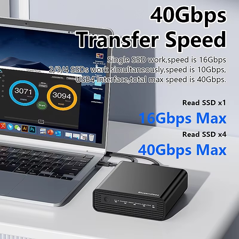 Aluminum M2 4-Bay USB4 Externa - огляд і ціна Case Fan